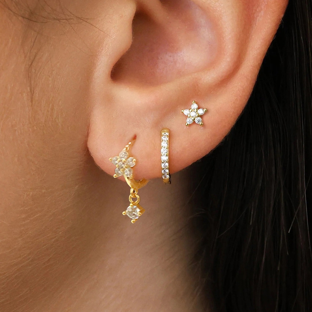Body Jewelry Kit - 3pcs Green Crystal Zirconia Huggie Earrings