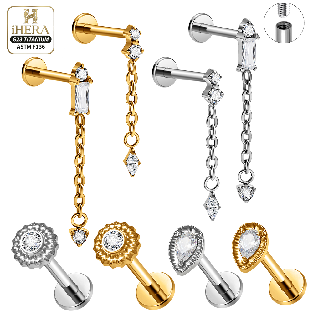 Rook Curved Barbell - G23 Titanium Tiny Teardrop Dangle Flatback