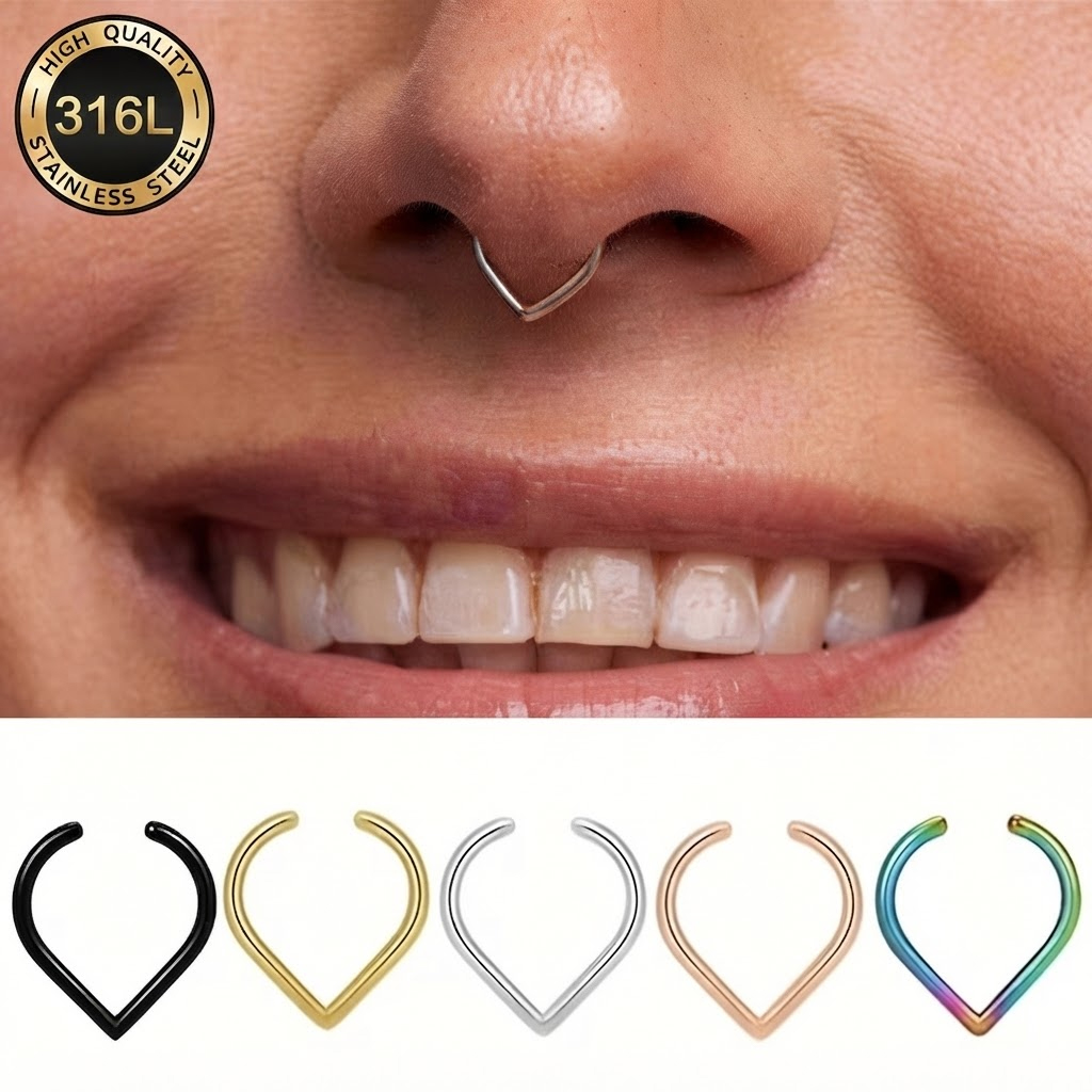 Body Jewelry Nose Studs - 5Pcs Stainless Steel Fake Nose Ring