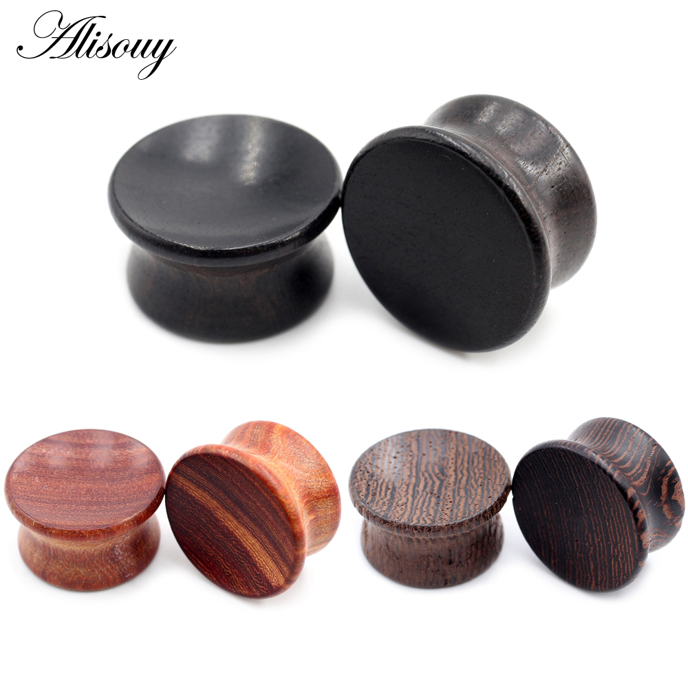 Body Jewelry Ear Gauges - Alisouy 2pcs 6mm-20mm Concave Natural Wood