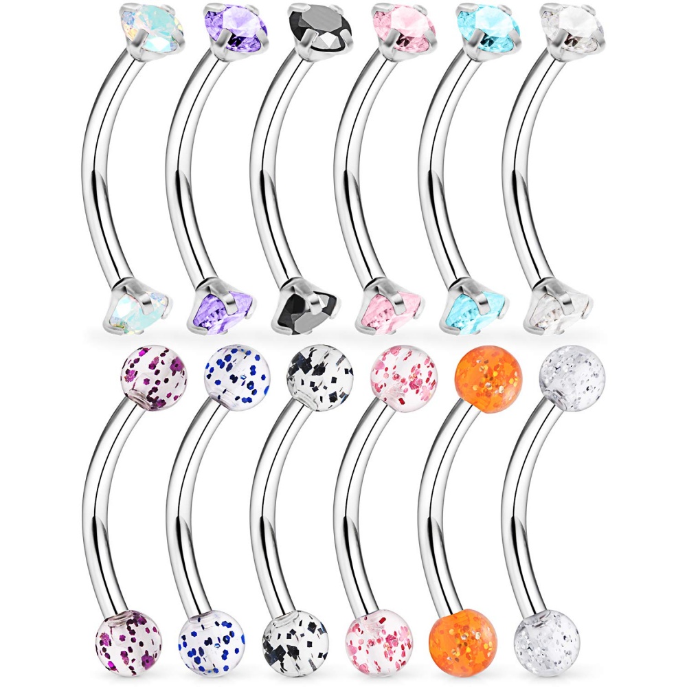 Rook Curved Barbell - 12 Pcs 16G Surgical Steel Eyebrow