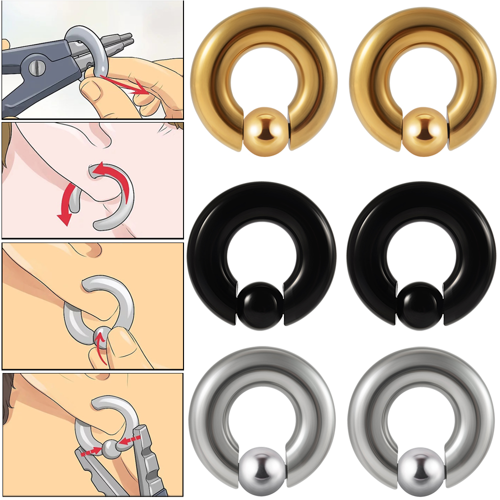 Body Jewelry Ear Gauges - 1PC Stainless Steel Large Size Captive