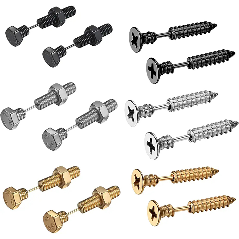 Body Jewelry Kit - 2-3 Pairs Punk Pointed Screw Bolt