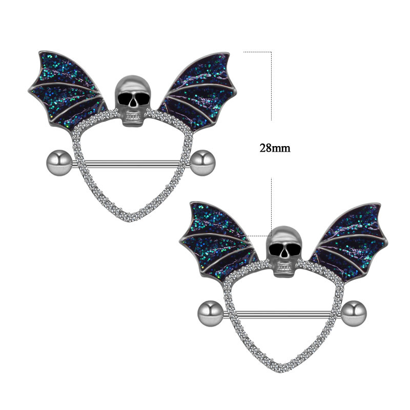Bling Skull Wing Bat Black Nip - Body Piercing Quality Jewelry review and price