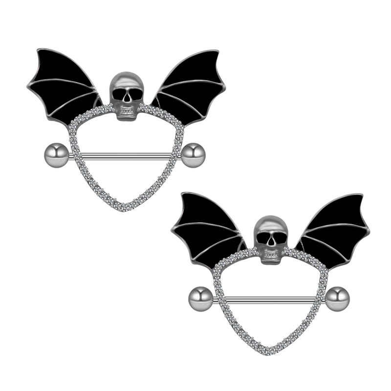 Bling Skull Wing Bat Black Nip - Body Piercing Quality Jewelry review and price