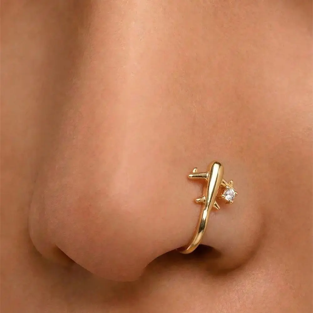 1PC Airplane Design No Piercin - Body Jewelry Nose Studs review and price