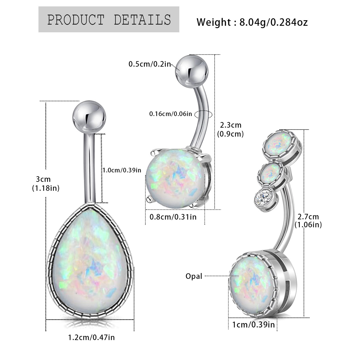 1PC  Water Drop Opal Stone Nav - Rook Curved Barbell review and price