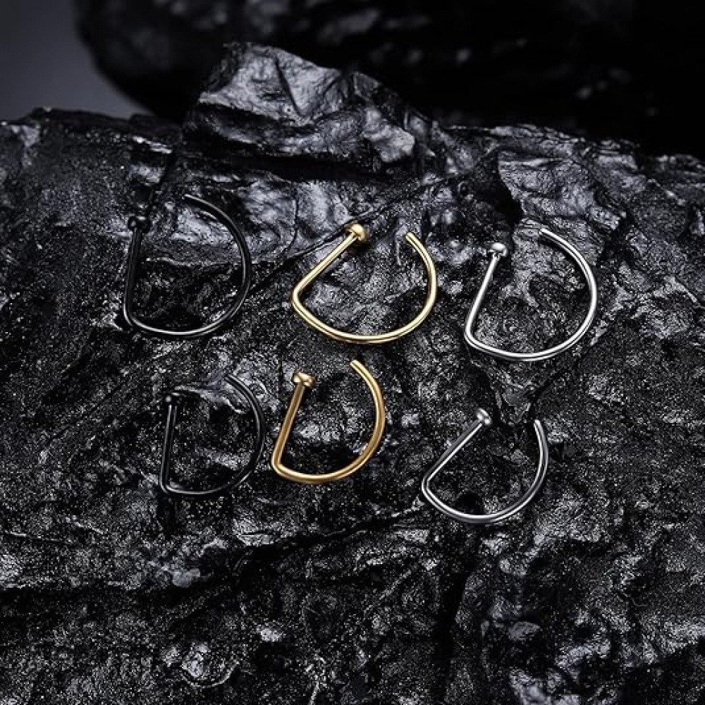 4 Pack Non Piercing D-Shaped N - Body Jewelry Nose Studs review and price